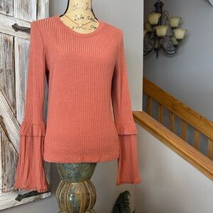 Elegant Altar’d State brand Bell Sleeve Ribbed Top - Terracotta